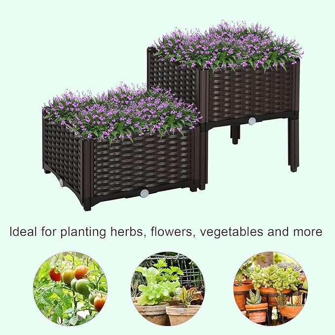 Outsunny 2 Piece Raised Garden Bed with Legs Planter Box Raised Bed to Grow Flowers Herbs &amp Vegetables Brown