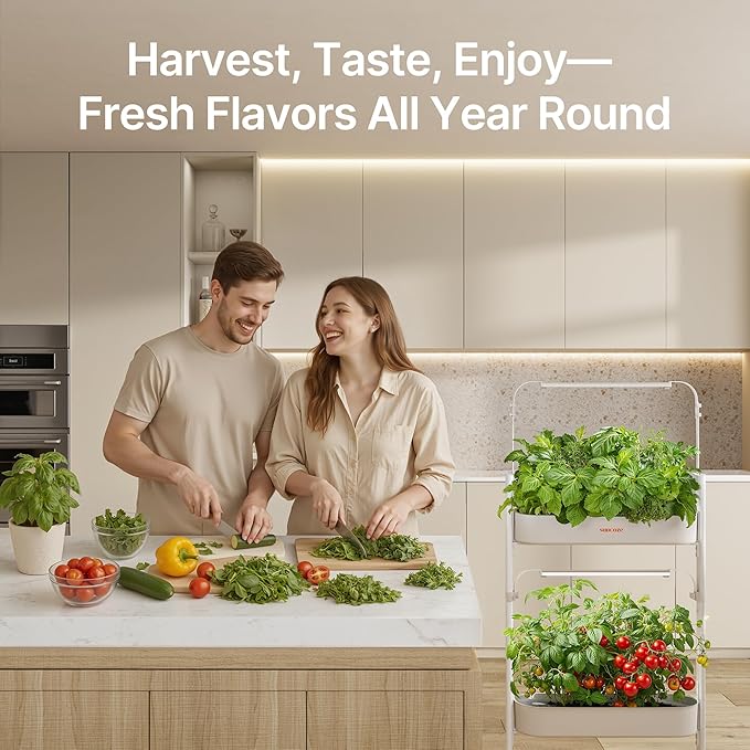 SUNCOZE 2-Tier Hydroponics Growing System Kit with 24 Pods – Full Spectrum Grow Lights Hydroponic System equipped with smart controller Indoor Herb Garden Kit for Vegetables Herbs Fruits &amp Flo