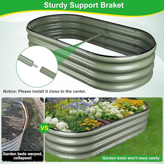 Olive Green 4x2x0.9ft Raised Garden Bed Deep Metal Garden Bed Large Galvanized Raised Garden Beds Outdoor Raised Planter Box Kit for Vegetables Flowers Fruits