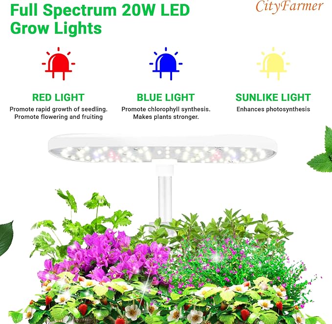 Indoor Hydroponics Growing System: Indoor Fresh Vegetable Herb Garden Kit with LED Grow Light Quiet Smart Water Pump Automatic Timer - Planter for Home Kitchen Office (White 12 pod)