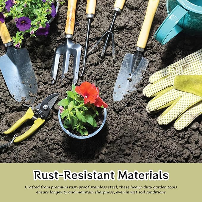 Gardening Tool Kit - 9-Piece Heavy Duty Garden Tool Sets with Ergonomic Non-Slip Grips Rust-Resistant Shovel Trowel Rake Pruner &amp Storage Bag