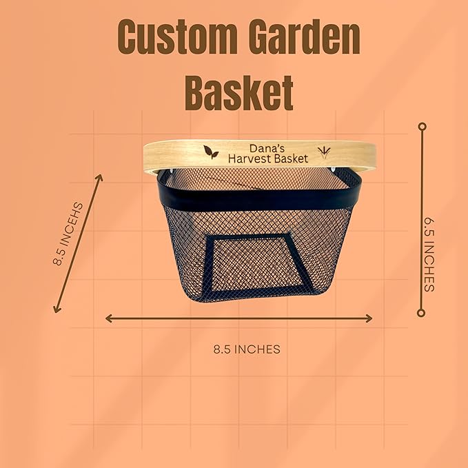 PersonalizedMetal Mesh Harvest Basket with Custom Engraved Handle Gift For Gardeners Vegitable Harvesting Basket Gardening Tools 9x7x7in