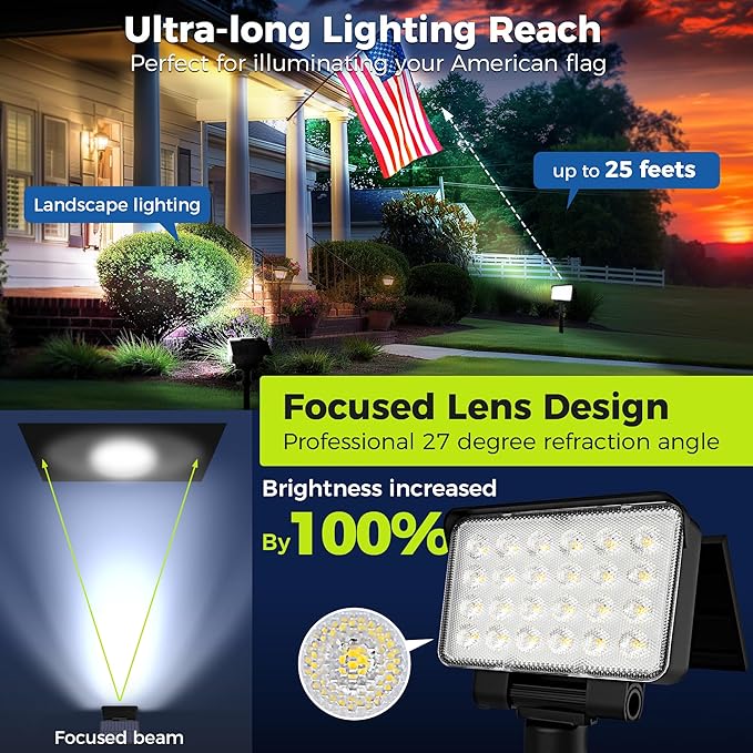 Solar Spot Lights Outdoor Waterproof for Flag Tree House Garden Yard Landscape Spotlights for Accent Uplighting Decorations-4 Pack Natural Light