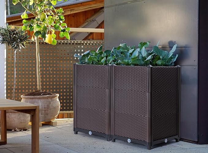 D'vine Dev Raised Patio Planter Box - Elevated Planter with Drainage Plug Raised Garden Beds for Growing Flowers Herbs Vegetables - Outdoor Standing Gardening Kit Set of 2 RGB-D-2