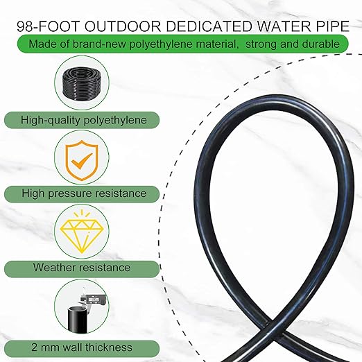 98 Ft Drip Irrigation System360°Bendable Drip Irrigation Kit25 Nozzles and 27 Quick ConnectorsAutomatic Garden Irrigation SystemAdjustable Atomizing System for Plants GreenhouseYardLawn
