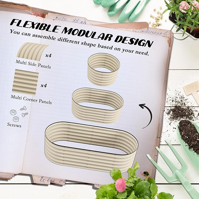 4.9' x 2' x 1.4' Galvanized Raised Garden Bed Kit Outdoor Metal Elevated Planter Box with Safety Edging Easy DIY Stock Tank for Growing Flowers Herbs Vegetables Cream