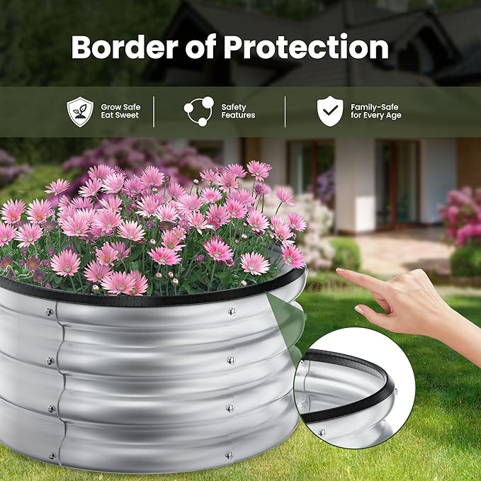 ZXZYHFTY Round Galvanized Raised Garden Bed kitSilver Outdoor Garden Raised Planter Box Round Large Metal Raised Garden Beds for Vegetable 2 * 2 * 1ft 2 Pcs