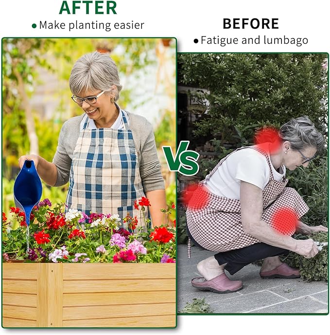 Raised Garden Bed with Extra Storage Compartments Outdoor 34 x 18 x 30 Wood Elevated Garden Box Wooden Planter Box for Herbs Vegetables Flowers Backyard Patio Balcony