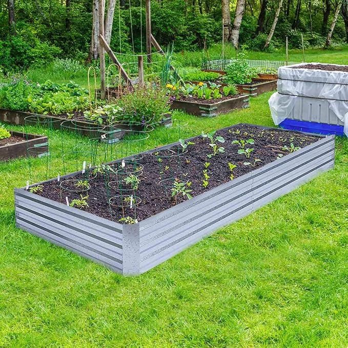 Galvanized Raised Garden Beds for Vegetables Large Metal Planter Box Steel Kit Flower Herb 8x4x1ft