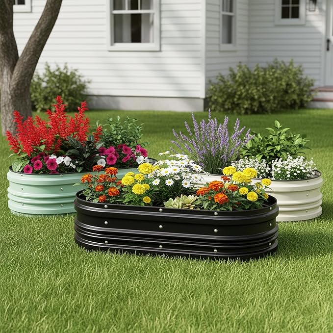 WORKPRO 2PK 4x2x1ft Outdoor Galvanized Raised Garden Bed Kit Rust &amp Corrosion Protection Easy Assembly Safe Edge Ideal for Vegetables &amp Flowers Black