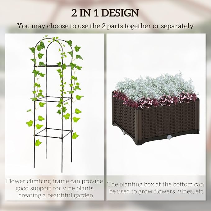 Outsunny Raised Garden Bed with Trellis Self-Watering Planter Box 69.7 Tomato Planters for Climbing Plants Vegetable Vine Flowers