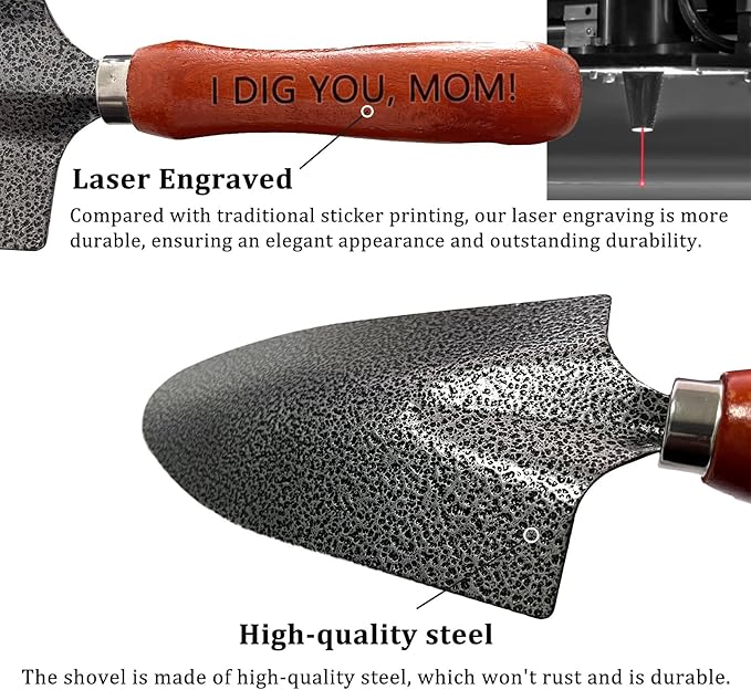 Personalized Custom Garden Shovel Trowel Tools Set-2PCS with Engraved Wood Handle Heavy Duty Gardening Hand Tool with Hanging Hole Digging Shovel Hand Tool Kit for Planting i dig You Shovels