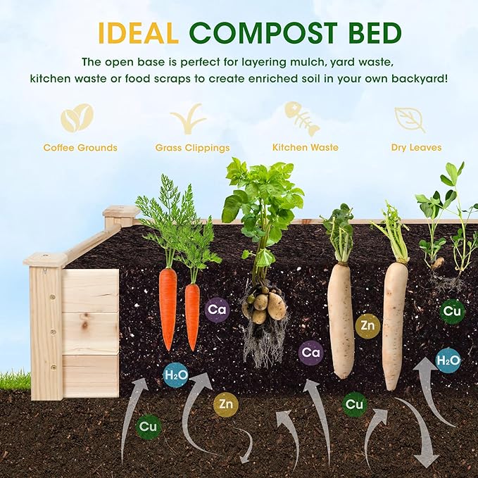 SUNCROWN 8x2ft Wooden Raised Garden Bed Planter Box for Vegetables and Flowers in Backyard/Patio/Outdoor Gardening with Open Base Natural 96 x 24 x 10in