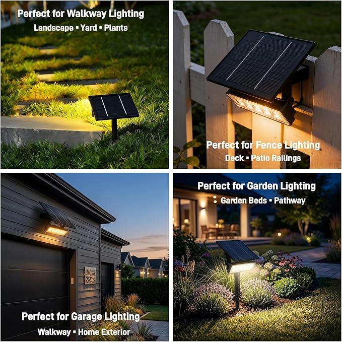 Solar Spotlight Outdoor Single Warm White Solar Garden Light with Adjustable Head and Panel Dual Installation Ground Stake or Wall Mount Auto on/Off Landscape Light for Yard Pathway Patio