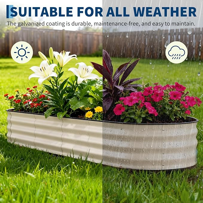 Garvee Galvanized Raised Garden Bed Outdoor 8x2x1.5 ft Metal Planter Box for Flowers Vegetables Rust-Resistant Raised Garden Beds for Gardening Easy Assembly Outdoor Garden Box &amp Planters Beig