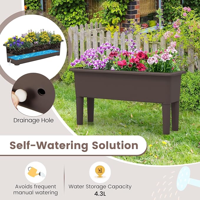 MAT EXPERT Raised Garden Bed Set of 2 Outdoor Planter Bed with Removable Legs &amp Drainage Holes for Herbs Flowers Fruit Planter Box for Patio Garden Backyard &amp Patio (Coffee)