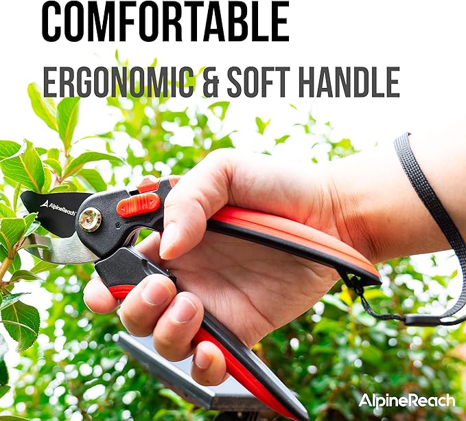 AlpineReach Pruning Shears Set Bypass and Anvil for Gardening Sharp Ergonomic Pruners Adjustable Soft Handle for Small &amp Large Hands Heavy Duty High Carbon Steel Blade Secateurs Gift Box