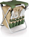 PICNIC TIME Disney Minnie Mouse Gardener Folding Seat with Tools Folding Garden Stool with Detachable Storage Tote Bag Portable Folding Chair Seat with GardenTools Set Organizer (White)
