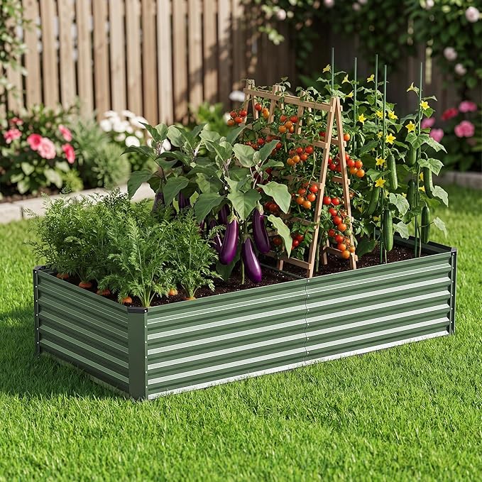 Galvanized Raised Garden Bed Outdoor 8x4x2ft Large Raised Bed for Gardening Metal Planter Box for Vegetables Fruits Flowers and Herb Easy Assembly Food Grade Materials Green