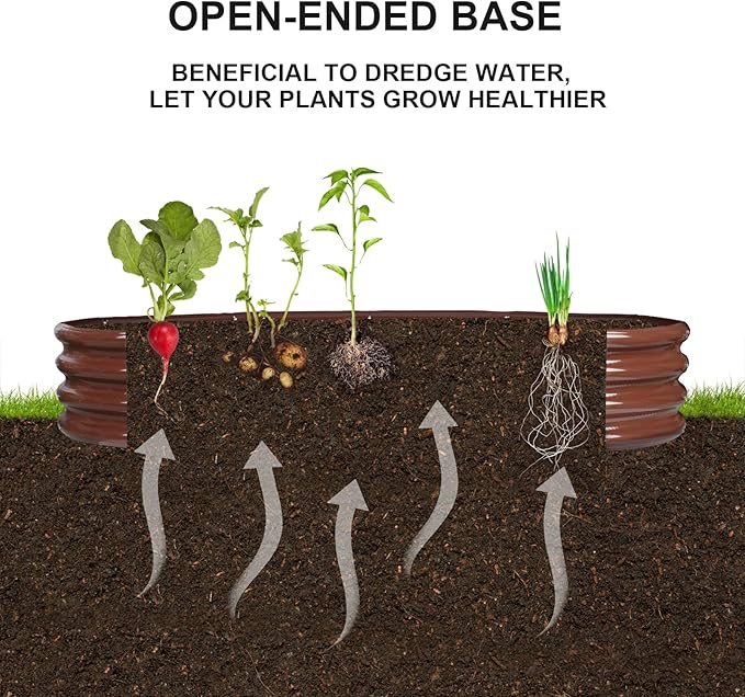 Raised Garden Bed GRS Certified Galvanized Planter Box Outdoor 6.5ft Oval Rot-Resistant Metal Garden Bed Planter Recycled Eco-Friendly Material Planter for Vegetables Flowers Herbs (Brown)