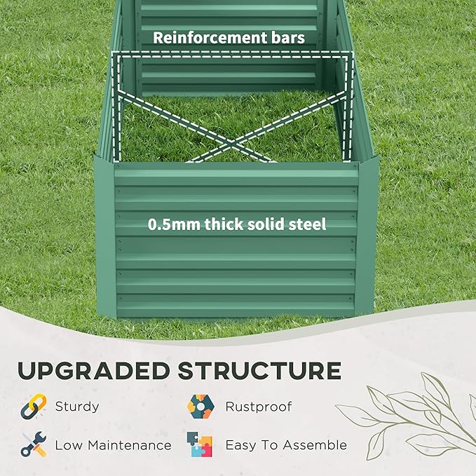 Outsunny Galvanized Raised Garden Bed Kit with Reinforcing Bars Large and Tall Metal Planter Box for Vegetables Flowers and Herbs 6' x 3' x 2' Light Green