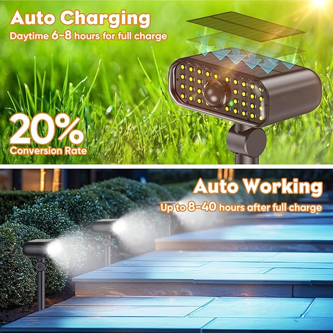 Solar Spot Lights Outdoor 3 Modes Motion Sensor Landscape Lights Waterproof IP67 LED Motion Security Solar Spotlights for Outside Yard Pathway Driveway Walkway 2 Pack