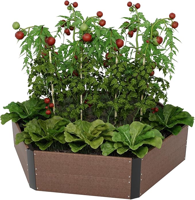 PeakPursuit Hexagon Raised Garden Bed Kit (6-Panel) Wood Look Planter Box for Indoor &amp Outdoor Use 11.8 Deep Grow Bed for Herbs Vegetables Flowers on Patio Balcony Yard