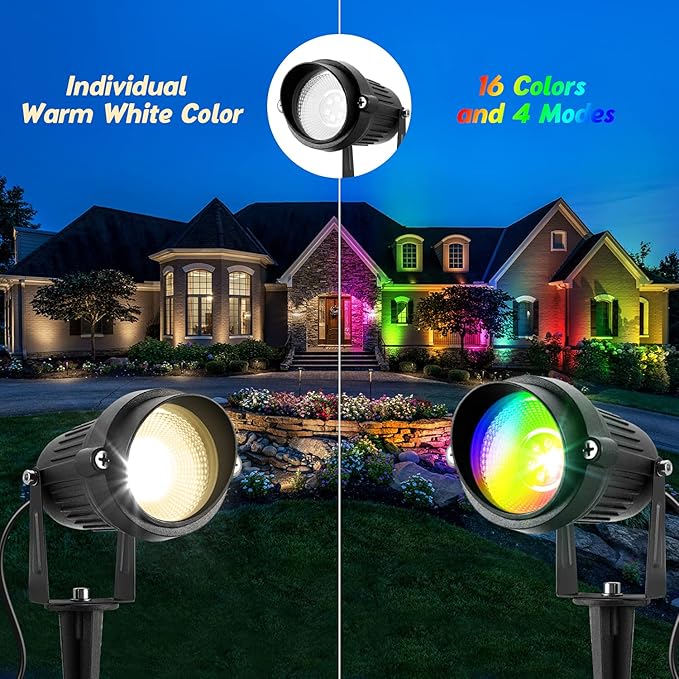 Junview Christmas Decorative RGB 12W Landscape Lights with Remote Control - Waterproof for Yard Garden Path (4Pack)