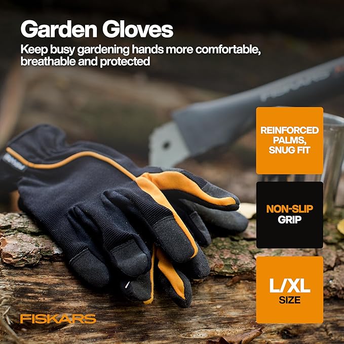 Fiskars 5-Piece Flower Gardening Essentials Set Floral Pruner Trowel Cultivator Gloves &amp Kneeling Cushion Easy Action Bypass Blade with Wire Cutter &amp Stem Stripper Lightweight Rustproof