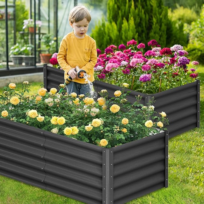 Large Outdoor Planter Boxes Kit Set of 26x3x1.5ft Galvanized Raised Bed Planter with Open-Ended Base Design Elevated for Outdoor Plants Durable Raised Bed for GardeningGreen