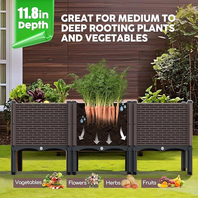 Raised Garden Beds Outdoor Polypropylene Elevated Planter Boxes Outdoor for Vegetables Flowers Herbs Garden Box with Drain Outlet Heat and Frost Resistance Planters 300lb Capacity (46X15X20in)