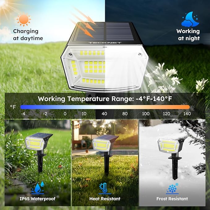 TECKNET Spot Lights Outdoor with 59 LED 8 Pack Solar Lights Waterproof IP65 Auto On/Off Solar Spot Lights Outdoor 3 Lighting Modes Solar Powered Garden 2-in-1 Solars Landscape Light(Cool White)
