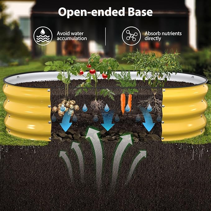 Raised Garden Bed Kit 4x2x1ft Galvanized Planter Box with Rubber Safety Edging Metal Garden Beds for Vegetables Flowers Herbs Backyard &amp Patio (Cream Yellow)