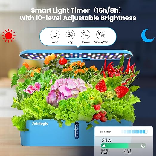 Sainlogic Hydroponics Growing System Kit 12 Pods Watering Planter Smart Indoor Garden with APP &amp WiFi Connected 5 X Growth with 24W LED Quiet Pump for Vegetables Herbs and Flowers