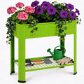Raised Garden Bed with Legs 32×14×32 in Metal Elevated Raised Planter Box with Storage Rack &amp Drainage Holes for Backyard Patio Balcony 200 lb Capacity - Green