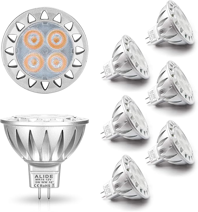 ALIDE MR16 Led Bulbs 5W Replace 20W 35W Halogen Equivalent2700K Soft Warm White12V Low Voltage MR16 GU5.3 Bulb Spotlights for Outdoor Landscape Flood Track LightingNot Dimmable450lm38 Deg6 Pack