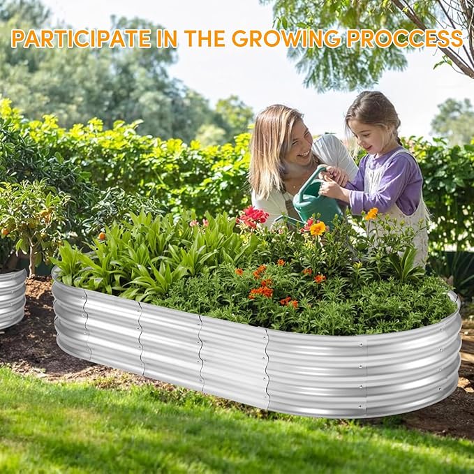 6x3x1FT(2 Pack) Galvanized Planter Raised Beds Outdoor Metal Raised Garden Bed for Vegetables Herbs Flowers (Silver 6×3×1FT (2-Pack)