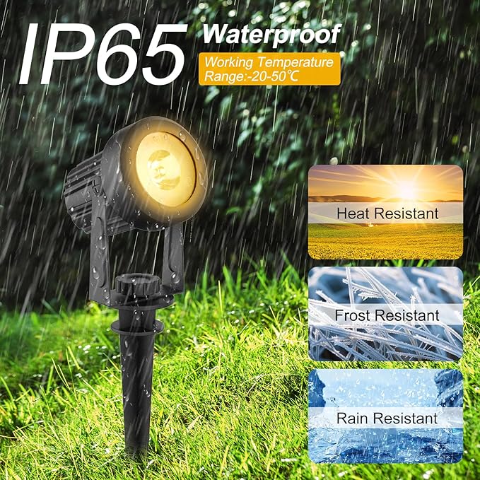T-SUNUS Solar Landscape Spotlights Warm White 3000K Garden Spot Light IP65 Waterproof 9.8ft Cable 2000mAh Separated Solar Panel Auto On/Off for Garden Driveway Pathway Pool Area