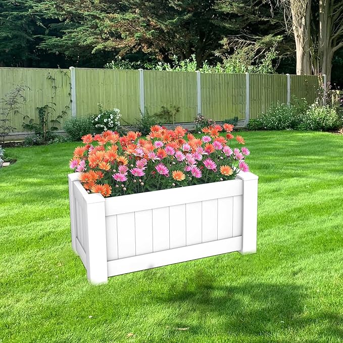 Windscreen4less 1 PC 43x20x20 Vinyl Raised Bed White Planter Box for Patio Balcony Deck Vegetables Herbs and Succulents Outdoor Indoor