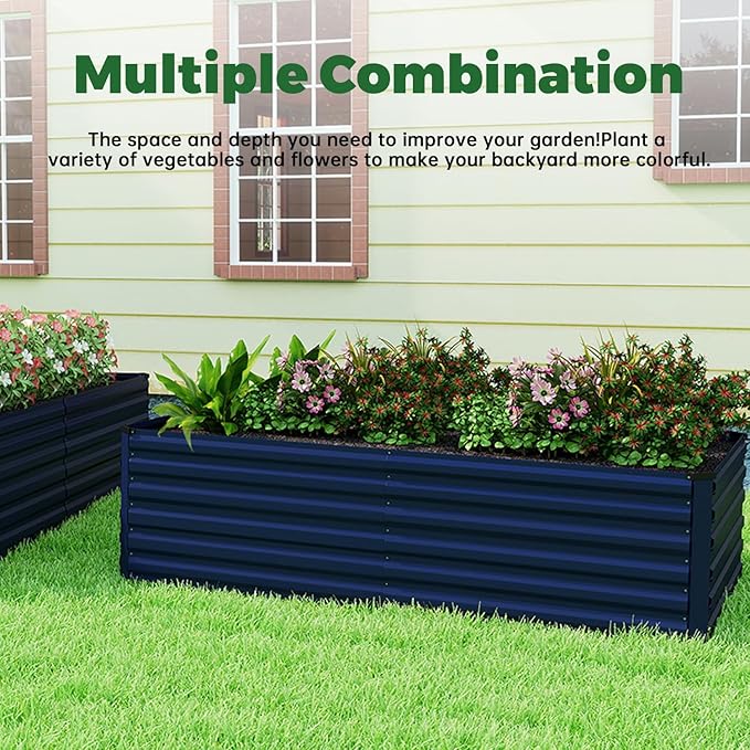 8x4x2 ft Outdoor Raised Garden Bed Large Metal Planter Raised Beds Planters for Outdoor Plants for Vegetables Flowers Herbs Fruits and Succulents.(4 PcsBlue)