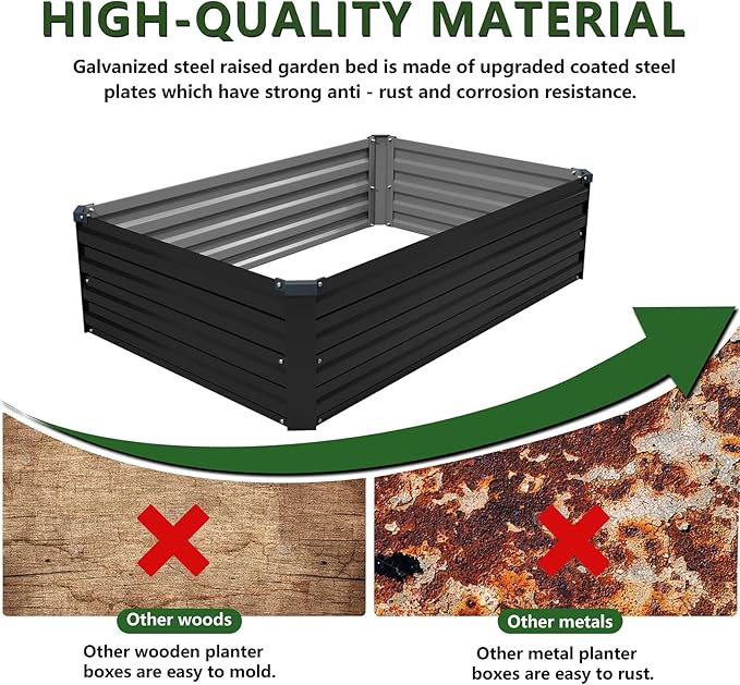 4×3×1FT(2PCS) Galvanized Raised Garden Bed Kit Metal Planter BoxesLarge Raised Garden Bed for Planting VegetablesFlowersHerbs -Black