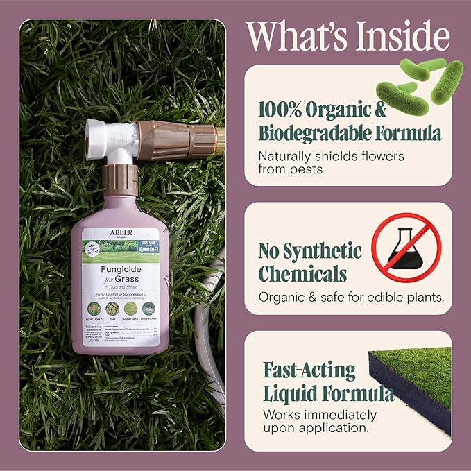Organic Lawn Fungicide – 16oz Ready-to-Spray Hose-End Lawns Trees &amp Shrubs – Targets Brown Patch Dollar Spot Rust Powdery Mildew &amp Root Rot – Kid- &amp Pet-Safe Coverage up to 16000 sq