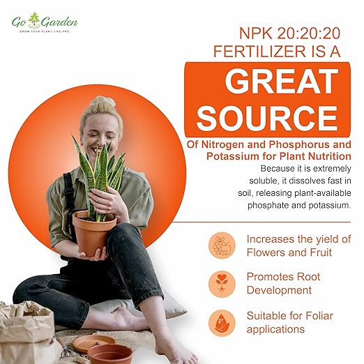 Go Garden NPK 20 20 20 Water Soluble Fertilizer for Plants Growth Fertilizer for Home Plants 100% Water Soluble 900 G