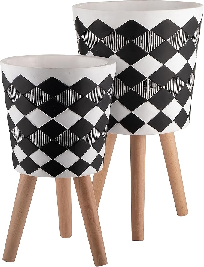 S2 1012 Diamond Planter W Wood Legs Black(KD)