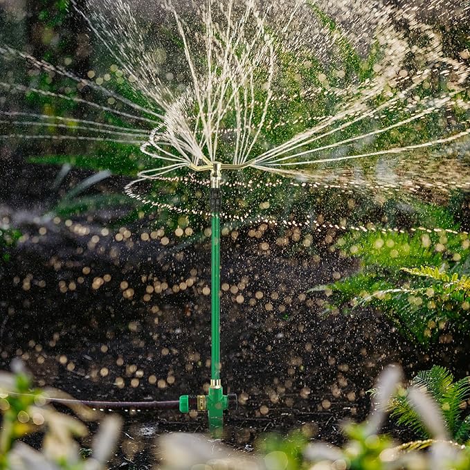 RESTMO 3-Arm Sprinkler with Adjustable Telescoping Base 360 Degree Rotation High-Rise Lawn Sprinkler for Large Area Coverage Gardening Watering System Sprinklers Lawn Irrigation System