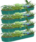 4 Pack 12x2x1FT Galvanized Raised Garden Bed Kit Oval Metal Ground Planter Box Outdoor Bottomless Planter Raised Beds for Vegetables Flowers Herbs Fruits Green
