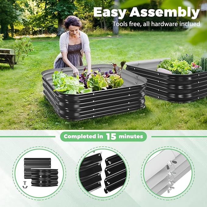 Galvanized Raised Garden Bed 3x3x1ft Garden Planter Bed Outdoor Heavy Duty Rustproof Steel Raised Bed Kit for Gardening Vegetables Fruits Flowers Grow Black