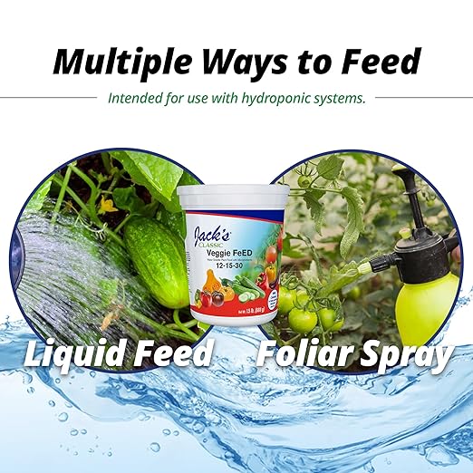 Jack's Classic 12-15-30 Veggie Feed Water-Soluble Fertilizer with Micronutrients 4lbs - Plant Growth and Abundant Fruit Set in Blooming Vegetable Plants
