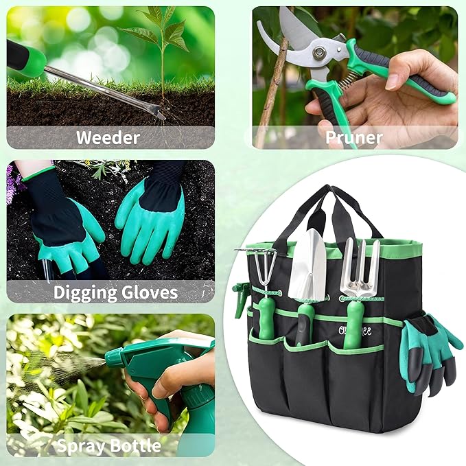 Garden Tool Set with Bag and Gloves Heavy Duty Stainless Steel Gardening Tool Set Ideal Gardening for Women and Men Set of 9