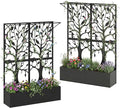 Metal Planter Box with Trellis Set of 2 Outdoor Privacy Planters for Patio Tall Raised Garden Bed for Climbing Plants Vegetables Fruits Balcony Outside 62.4 x 12.2 x 44.6 Inch 2PCS Black